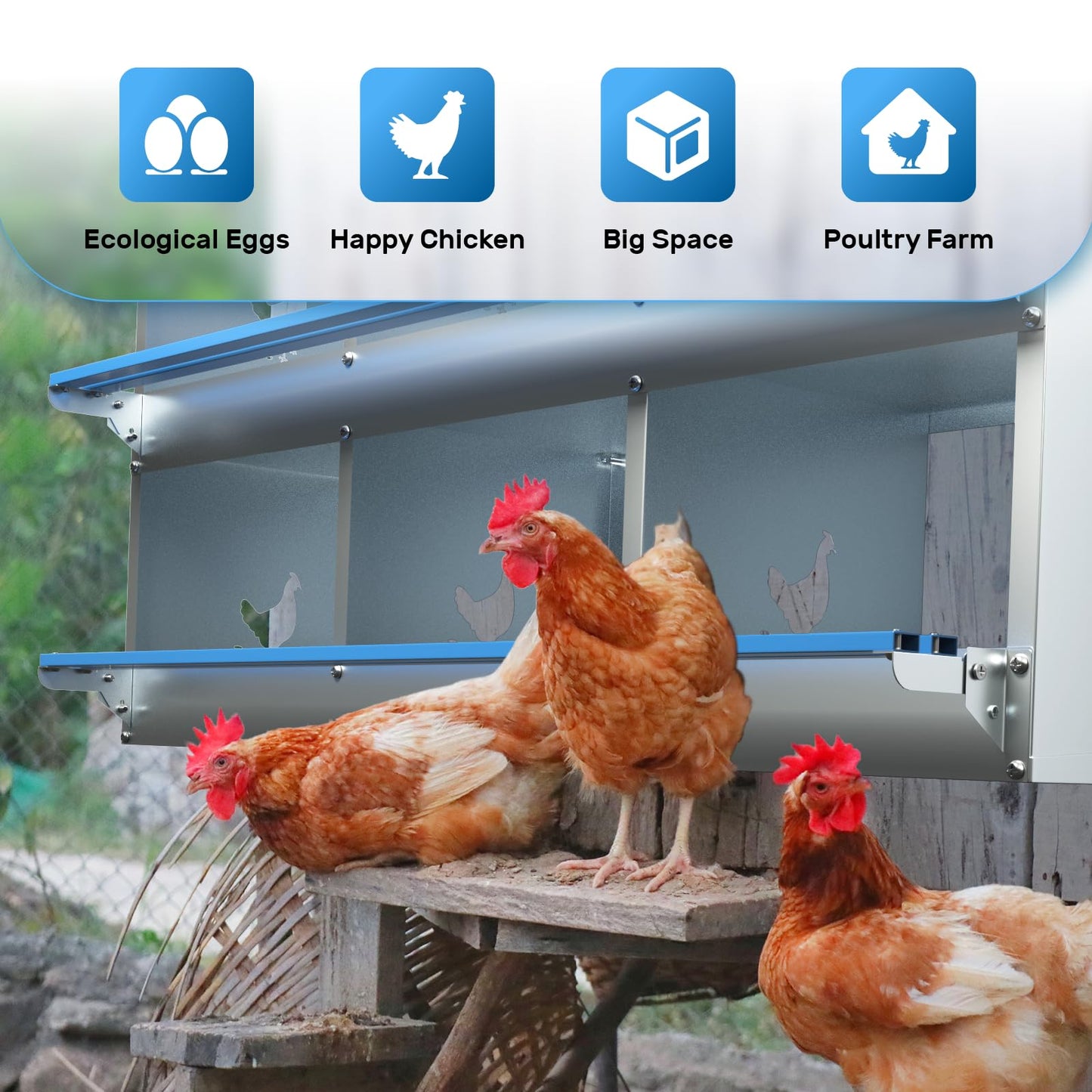 Chicken Nesting Box 8 Compartments Laying Boxes for Chicken Hens Ducks Poultry Protect Eggs Chicken Coop Easy Egg Collection Wall Mount Metal Nest Box for Chicken Coop