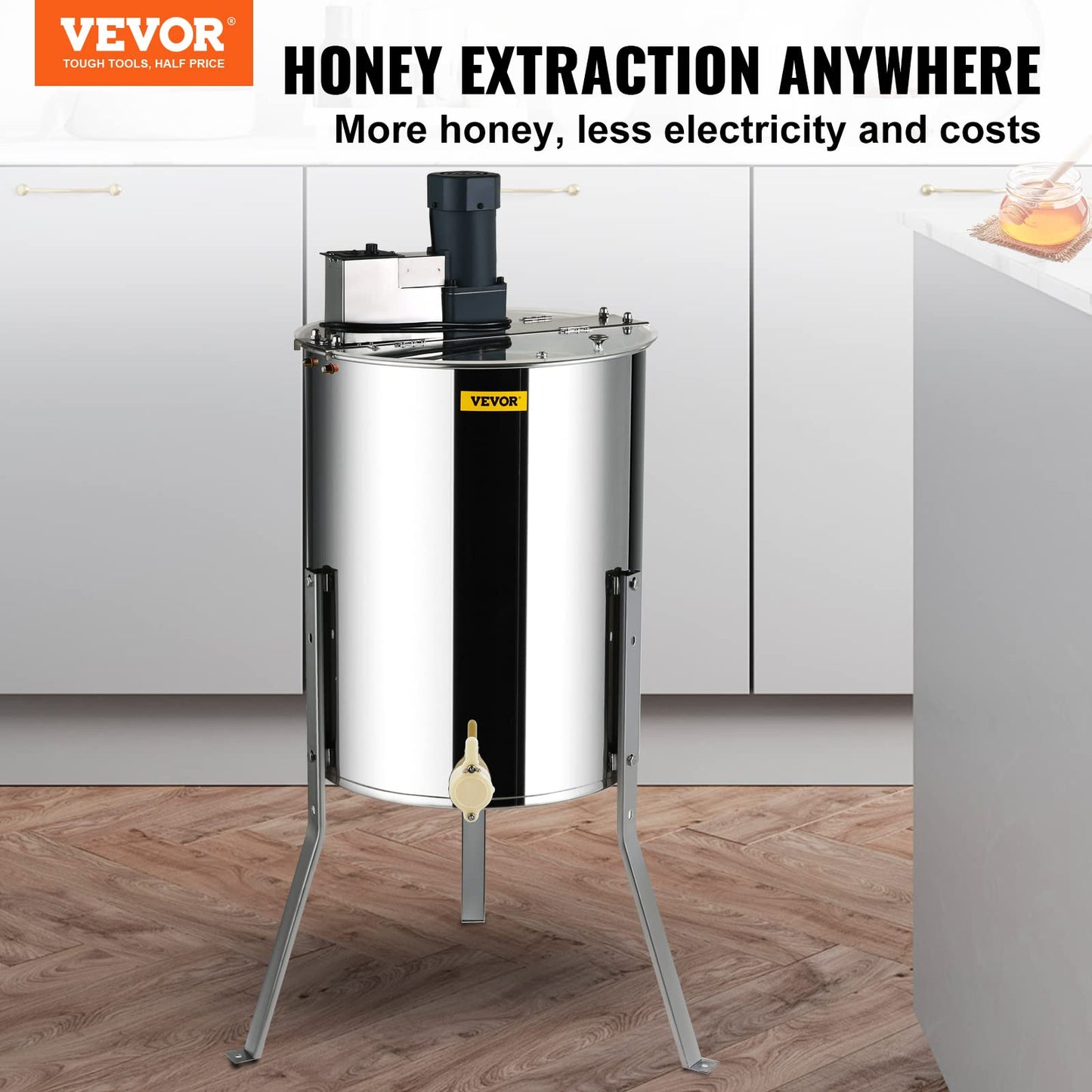 VEVOR Electric Honey Extractor, 2/4 Frame Stainless Steel Beekeeping Extraction, Honeycomb Drum Spinner with Transparent Lid, Apiary Centrifuge Equipment with Height Adjustable Stand