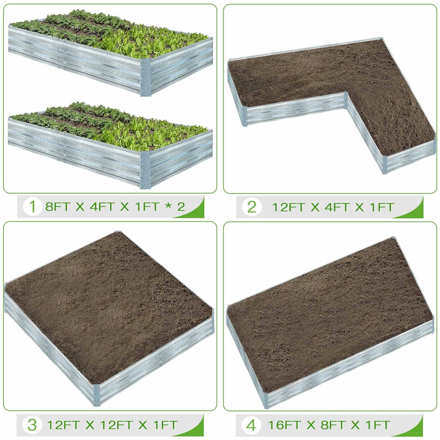 FOYUEE Galvanized Raised Garden Beds for Vegetables Large Metal Planter Box Steel Kit Flower Herb, 8x4x1ft