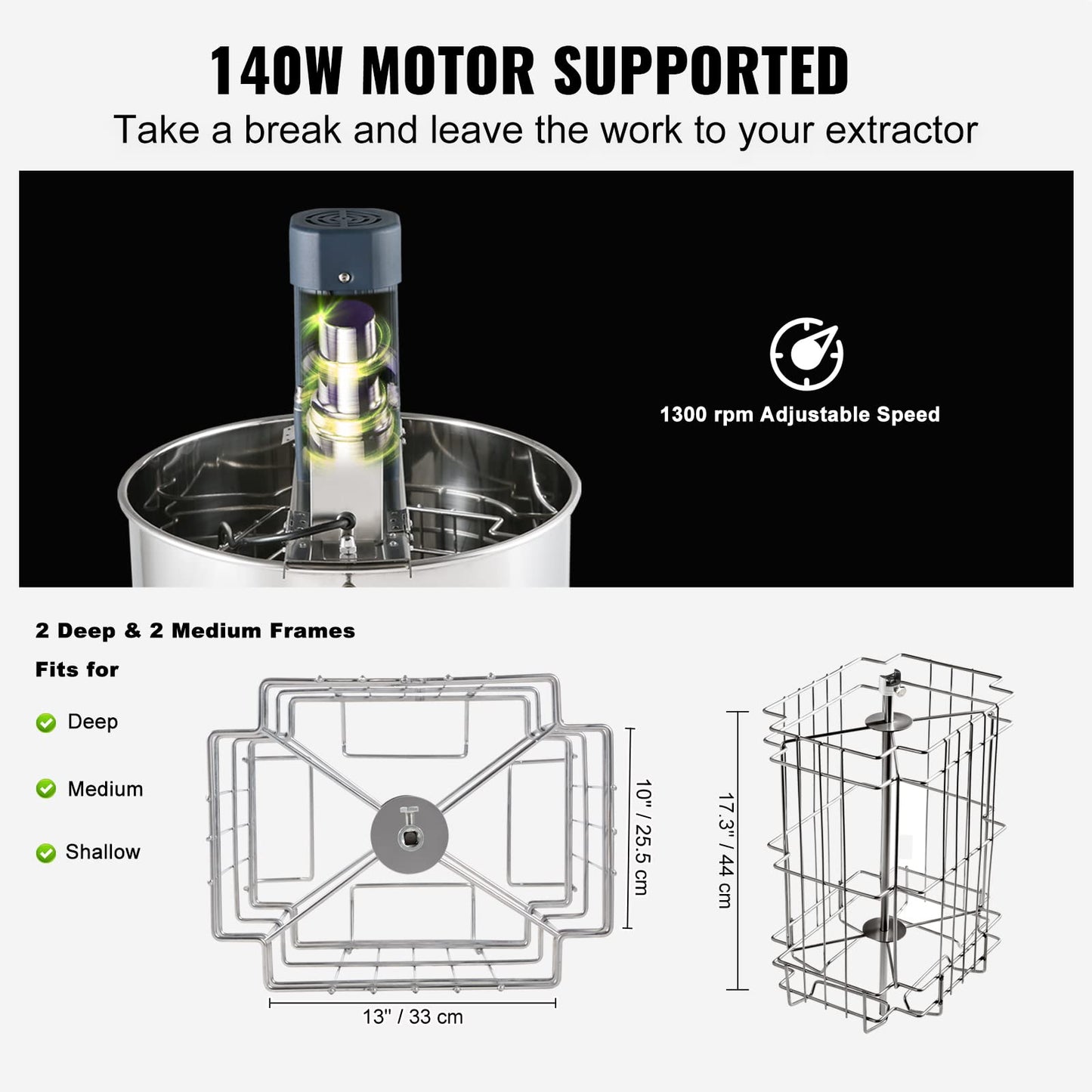 VEVOR Electric Honey Extractor, 2/4 Frame Stainless Steel Beekeeping Extraction, Honeycomb Drum Spinner with Transparent Lid, Apiary Centrifuge Equipment with Height Adjustable Stand