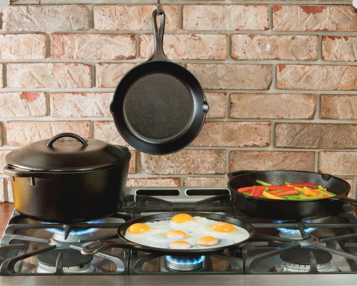 Lodge Cast Iron Skillet with Red Silicone Hot Handle Holder, 12-inch