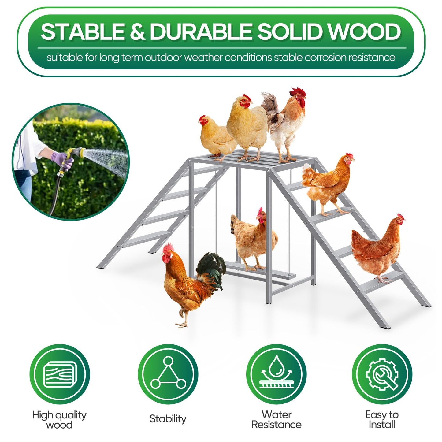 Chicken Coop, Chicken Perches with Swing, Chicken Roosting Bars, Chicken Run Accessories Toy, Wooden Chicken Ladder for Pet's Healthy & Happy, Sturdy and Easy to Clean, Suitable for Backyard Farm