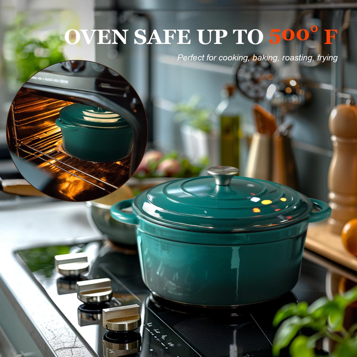 Overmont Enameled Cast Iron Dutch Oven - 5.5QT Pot with Lid Cookbook & Cotton Potholders - Heavy-Duty Cookware for Braising, Stews, Roasting, Bread Baking white