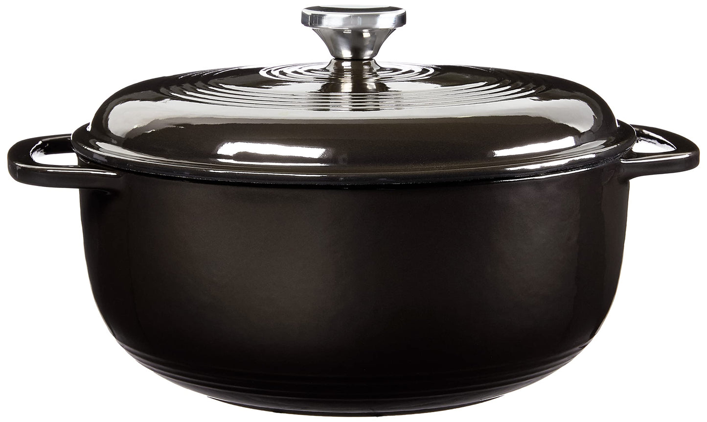 Lodge 6 Quart Enameled Cast Iron Dutch Oven with Lid – Dual Handles – Oven Safe up to 500° F or on Stovetop - Use to Marinate, Cook, Bake, Refrigerate and Serve – Blue