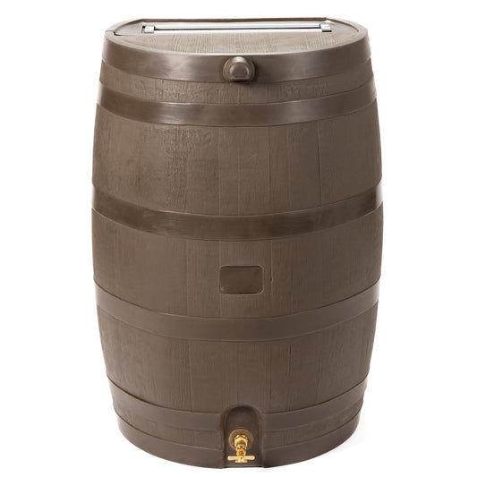 50-Gallon Rain Water Collection Barrel with Brass Spigot, Brown