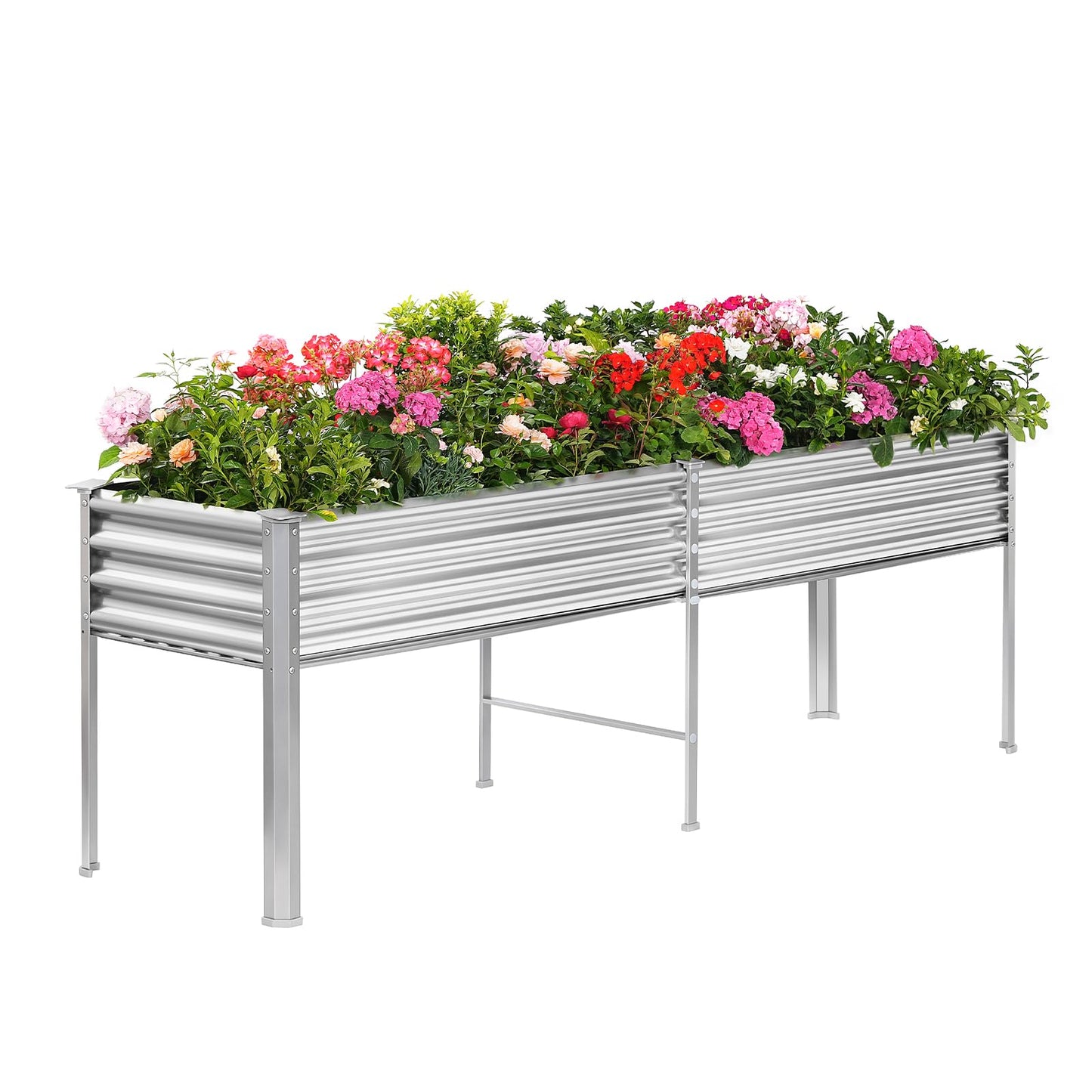 Land Guard Galvanized Raised Garden Bed with Legs, 48×24×32in Large Metal Elevated Raised Planter Box with Drainage Holes for Backyard, Patio, Balcony, 400lb Capacity