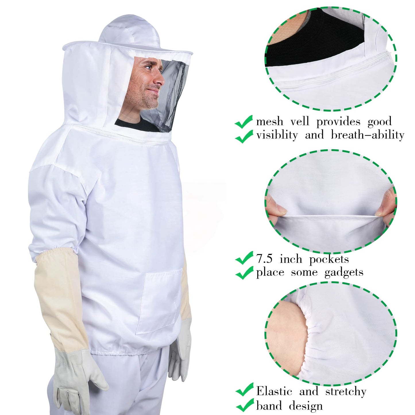 Bee Suit Bee keeper Suit for Men Women Sting Proof Beekeeper Suit with Glove &Ventilated Hood Bee Keeping Starter kit & Beekeeping Supplies