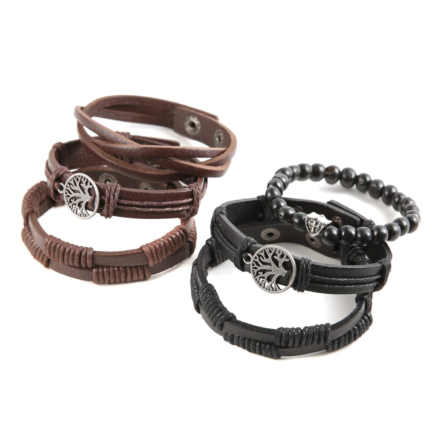 HZMAN Genuine Leather Tree of life Bracelets Men Women, Tiger Eye Natural Stone Lava Rock Beads Ethnic Tribal Elastic Bracelets Wristbands