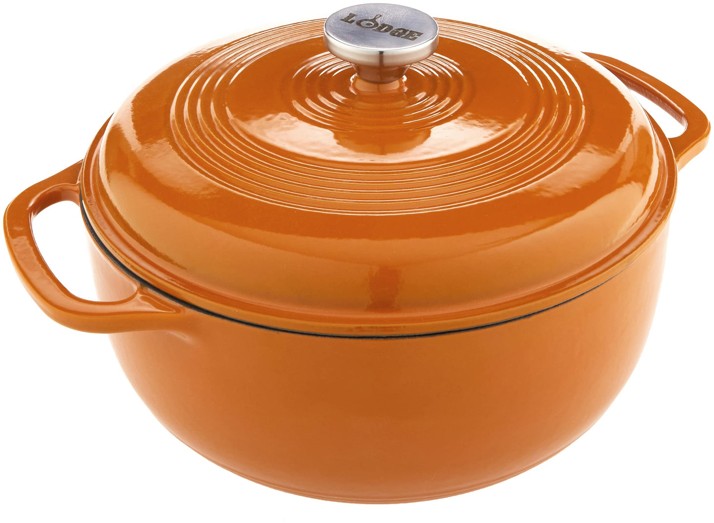 Lodge 6 Quart Enameled Cast Iron Dutch Oven with Lid – Dual Handles – Oven Safe up to 500° F or on Stovetop - Use to Marinate, Cook, Bake, Refrigerate and Serve – Blue