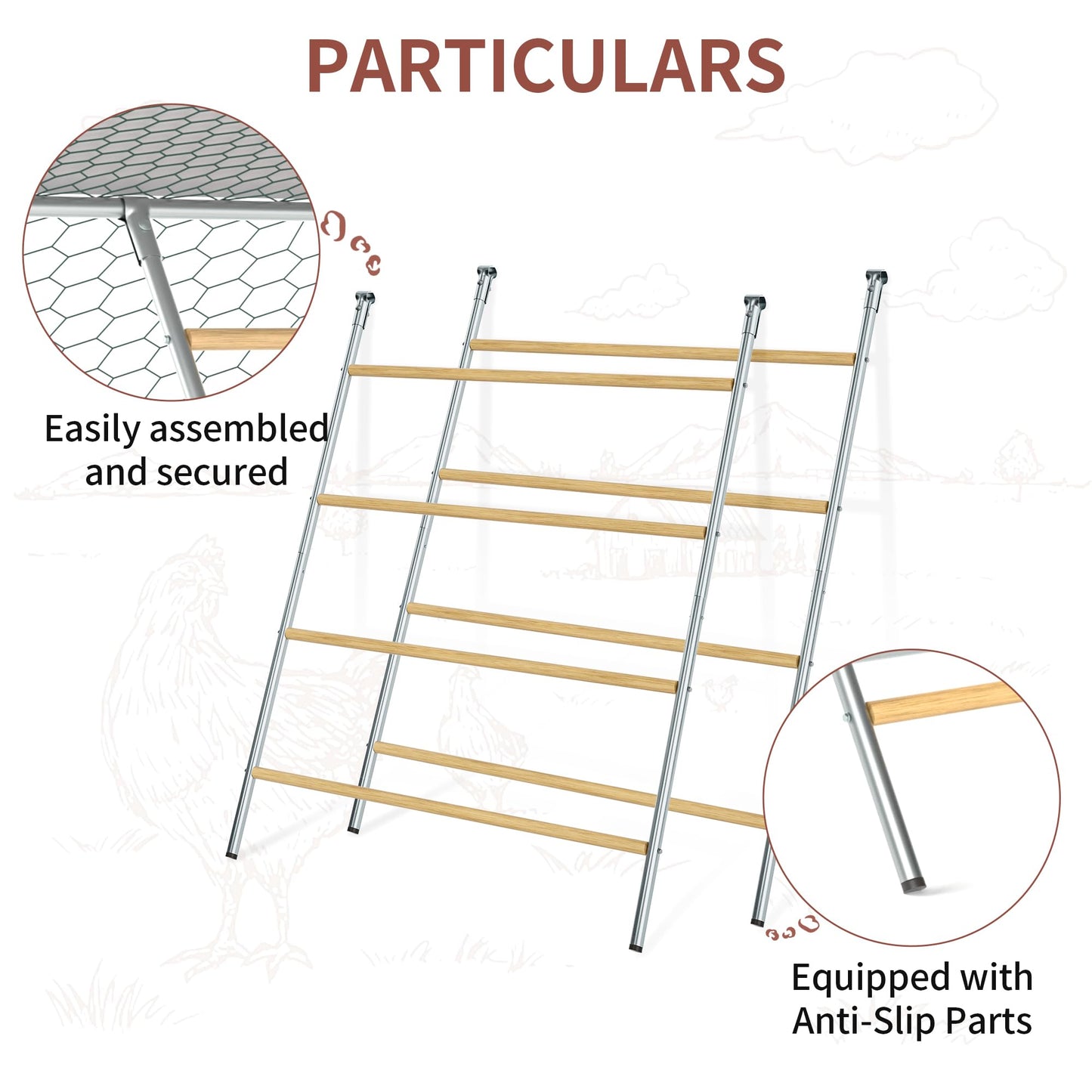 Chicken Coop Roosting Perch Essentials：Perfect for Backyard Poultry, Easy Installation &,Farm Roost Toys for Chickens (55' L x 40' W)