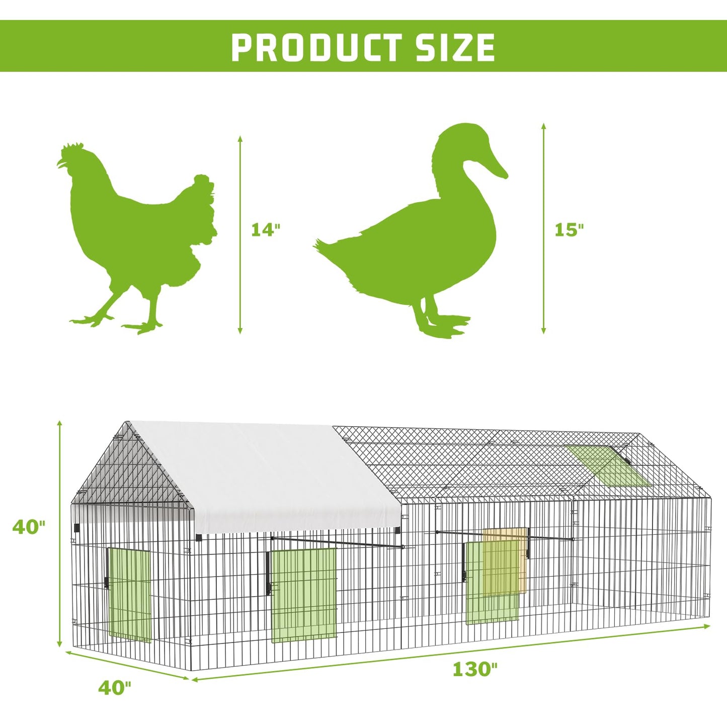 Metal Chicken Coop 86"×40"×40" Chicken Run with Waterproof Cover Portable Poultry Cage Walk in Hen House Outdoor Backyard Farm Animal Enclosure Crate Pet Playpen Exercise Pen for Rabbit Duck