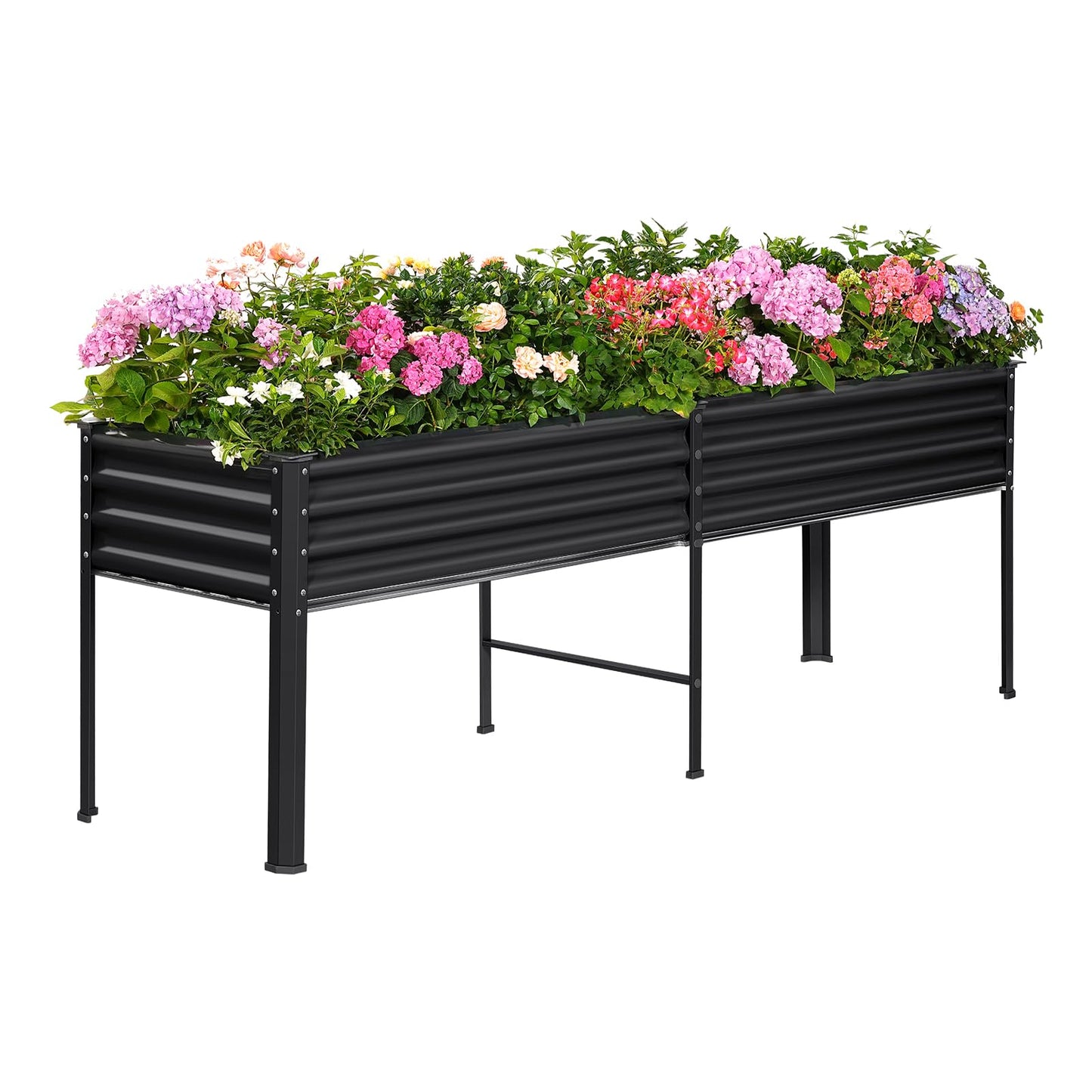 Land Guard Galvanized Raised Garden Bed with Legs, 48×24×32in Large Metal Elevated Raised Planter Box with Drainage Holes for Backyard, Patio, Balcony, 400lb Capacity