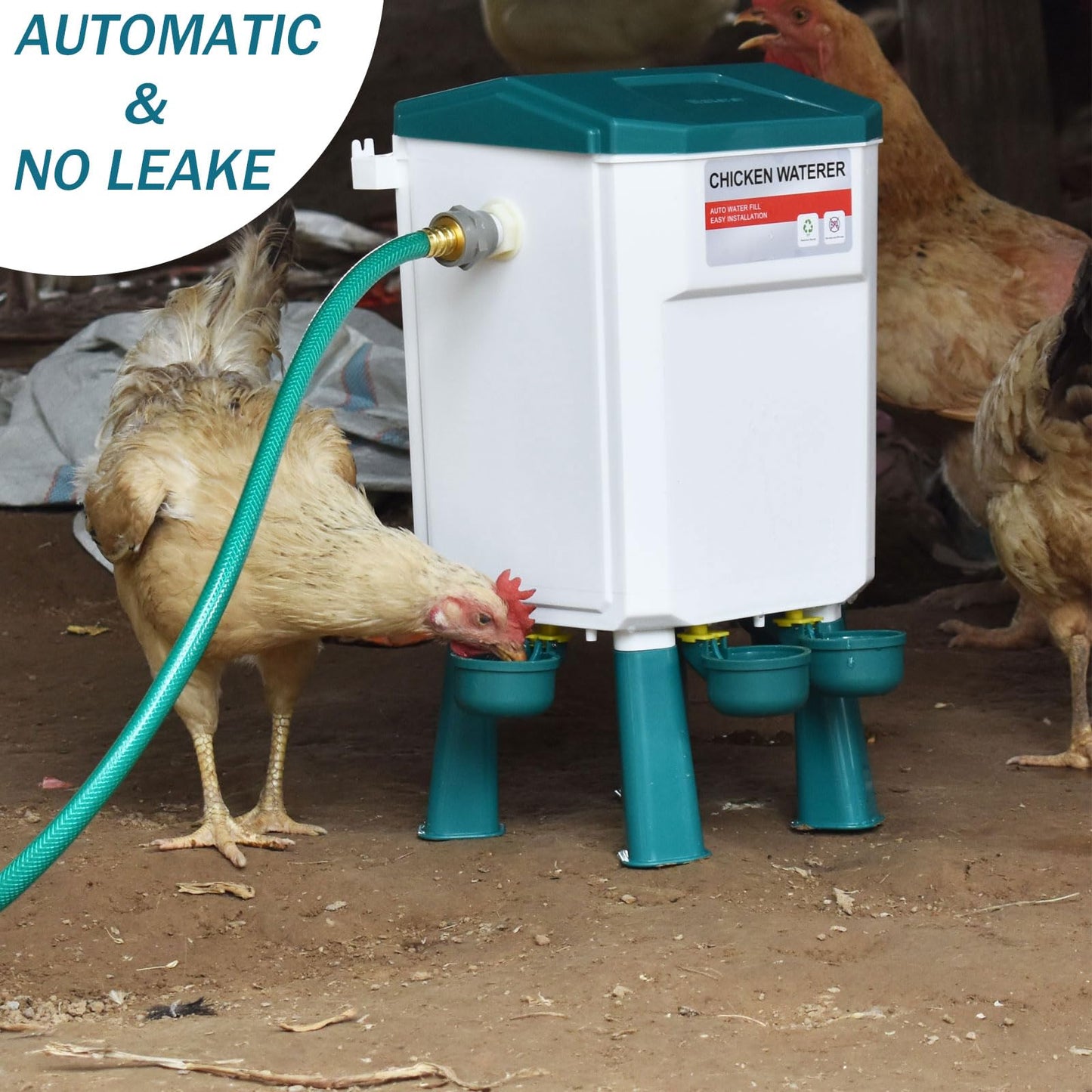 Float-Controlled Automatic Chicken Waterer & No Waste Feeder Kits - Chicken Coop Accessories, Poultry Waterer and Feeder, Two Buckets 3 Gallon/26 Pounds