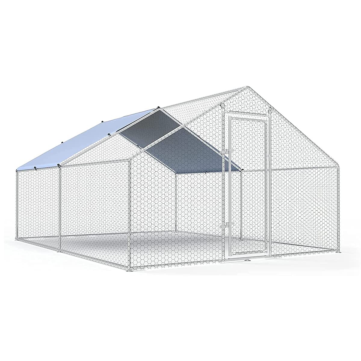 Large Metal Chicken Coop Walk-in Poultry Cage Chicken Run Pen Dog Kennel Duck House with Waterproof and Anti-Ultraviolet Cover for Outdoor Farm Use(9.8' L x 13.1' W x 6.4' H)