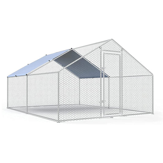 Large Metal Chicken Coop Walk-in Poultry Cage Chicken Run Pen Dog Kennel Duck House with Waterproof and Anti-Ultraviolet Cover for Outdoor Farm Use(9.8' L x 13.1' W x 6.4' H)