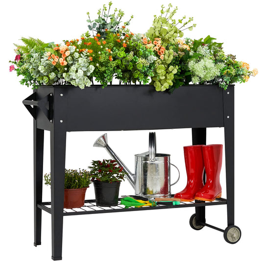 Elevate Herb Garden Planter Box Outdoor Raised Beds with Legs Wheels for Vegetables Flower Tomato Patio Backyard, Black, Planter