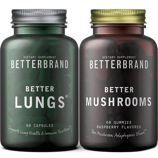 Betterbrand Better Lungs & Mushrooms Bundle - Daily Resporatory Health Supplement & Mushroom Gummies to Support Gut Health Bundle