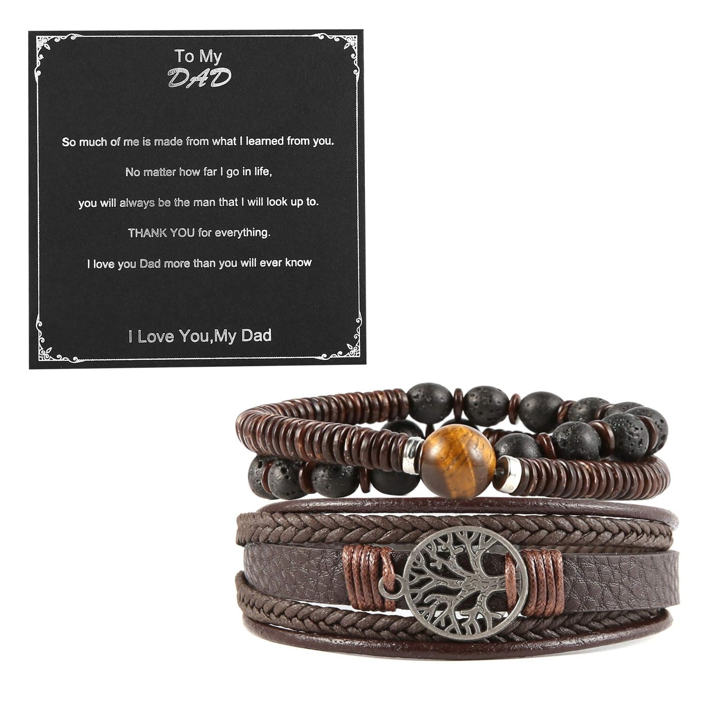 HZMAN Genuine Leather Tree of life Bracelets Men Women, Tiger Eye Natural Stone Lava Rock Beads Ethnic Tribal Elastic Bracelets Wristbands