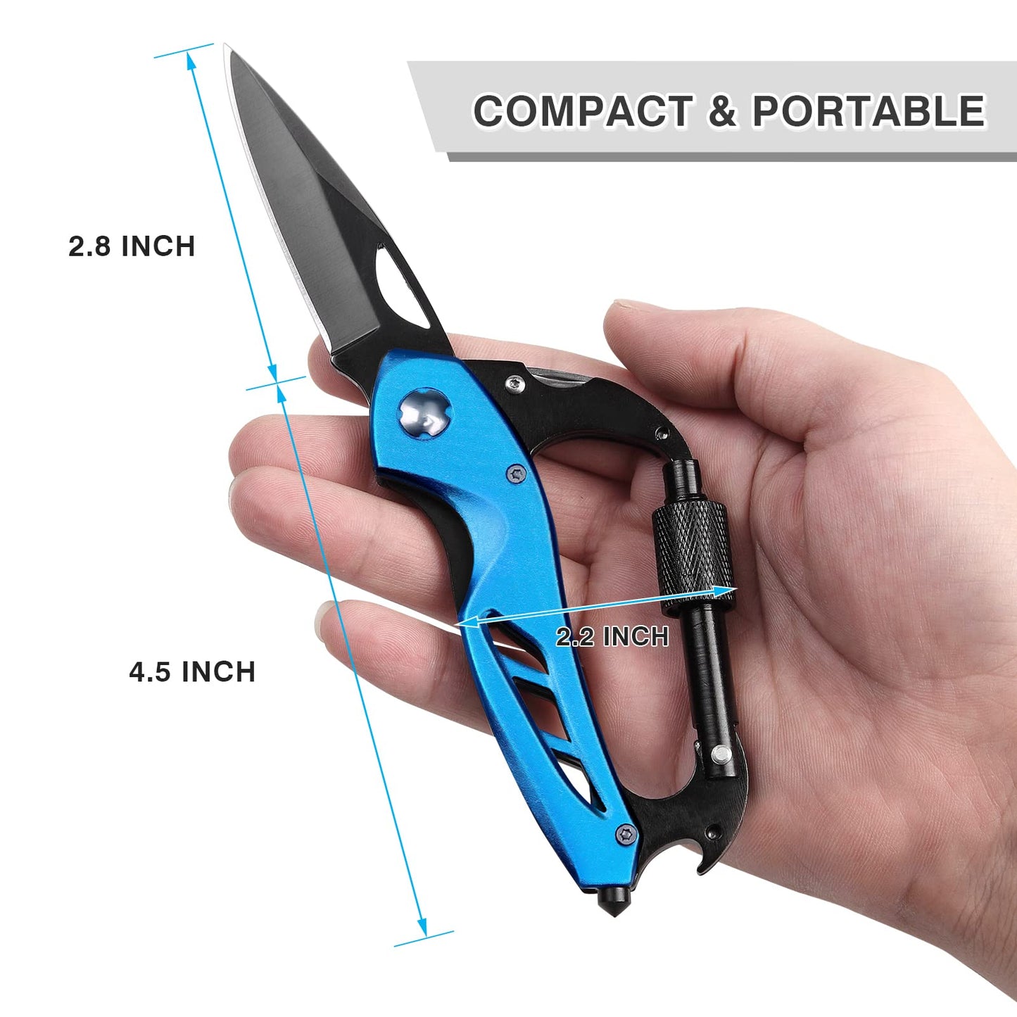 Multitool Carabiner with Pocket Knife, Stocking Stuffers Gifts for Men, EDC Carabiners with Folding Knives, Bottle Opener, Window Breaker and Screwdriver, Survival Gear for Camping Hiking