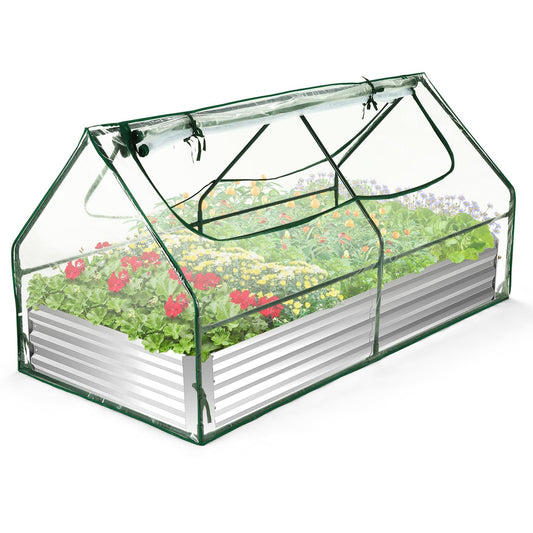 Homdox 6x3x3ft Galvanized Raised Garden Bed with Cover Outdoor Extra-Thick Metal Planter Box Kit,w/ 2 Roll-Up Large Screen Windows Mini Greenhouse 1 Pair of Gloves for Growing Vegetables Fruits Flower