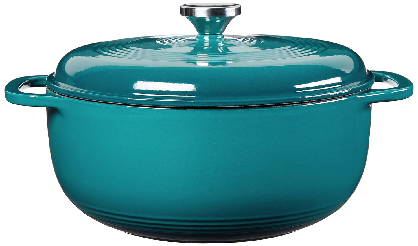 Lodge 6 Quart Enameled Cast Iron Dutch Oven with Lid – Dual Handles – Oven Safe up to 500° F or on Stovetop - Use to Marinate, Cook, Bake, Refrigerate and Serve – Blue