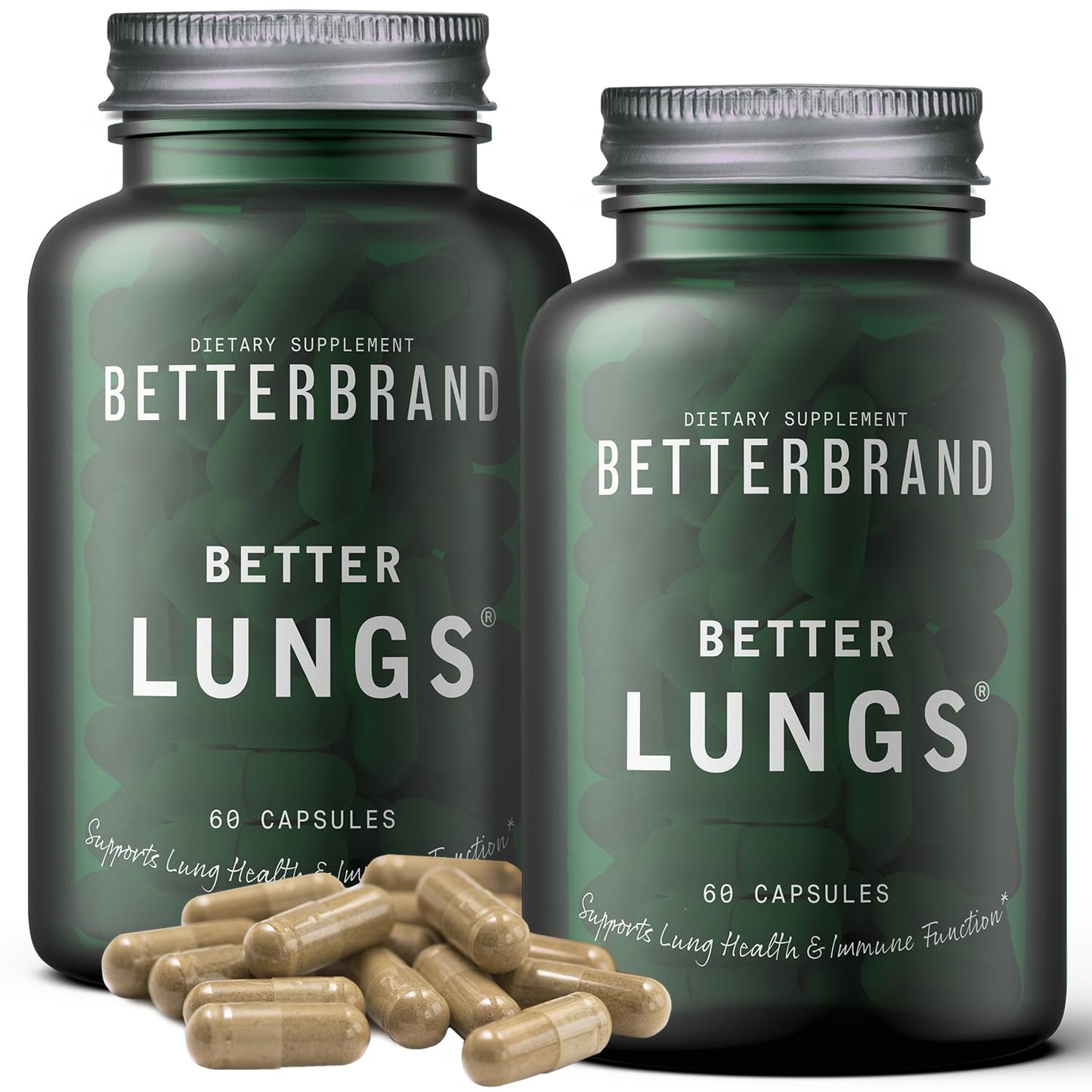 Betterbrand BetterLungs Daily Respiratory Health Supplement | with Mullein Leaf, Elderberry, Vitamin D, Ginseng and Reishi Mushroom | Lung Health, Allergy, Sinus, and Mucus Relief (60 Capsules)