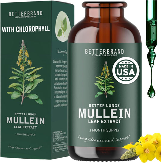 Betterbrand BetterLungs Mullein Leaf Extract - Support Lung Cleanse & Respiratory Function for Healthy Breathing - Natural Supplement, Tincture Drops | Non-GMO, Vegetarian | 1 Month Supply