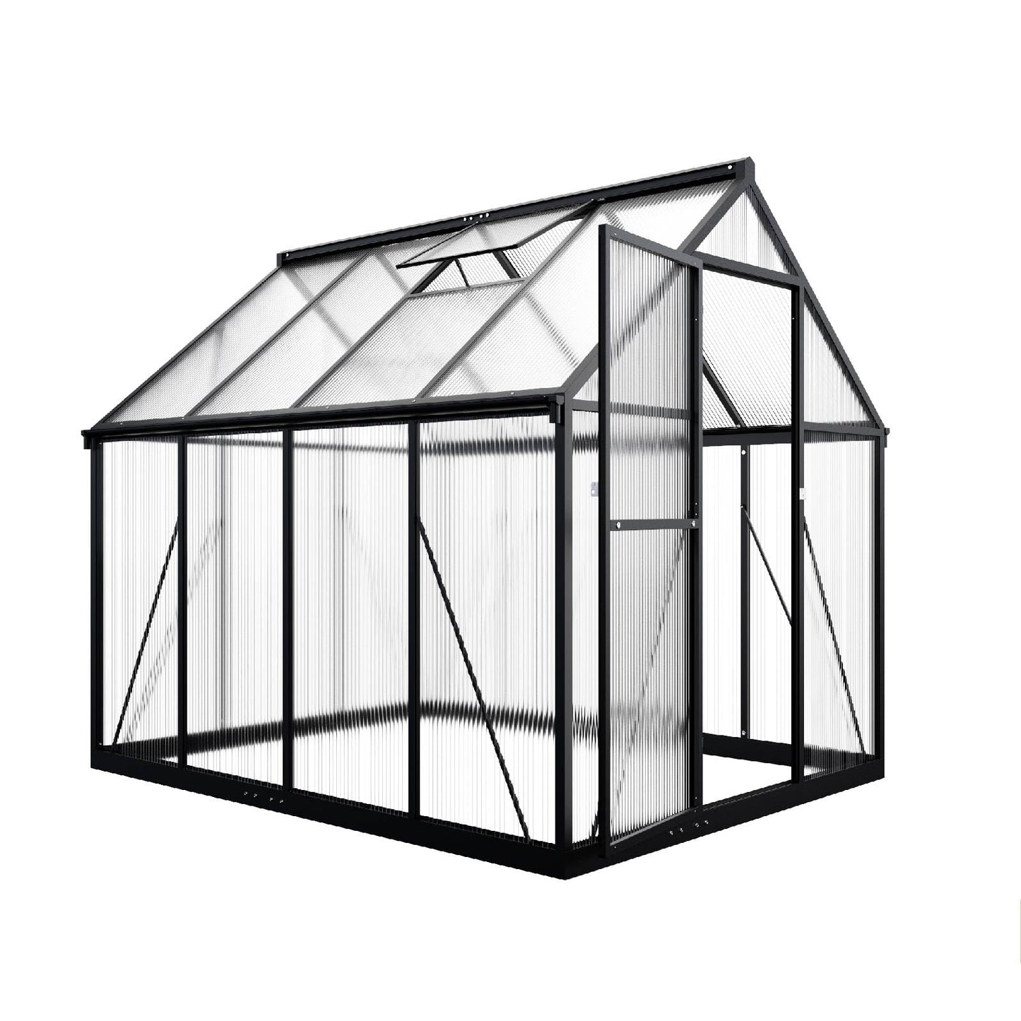 6x7.5 FT Greenhouse for Outdoors, Polycarbonate Greenhouse with Quick Setup Structure and Roof Vent, Aluminum Large Walk-in Greenhouse for Outside Garden Backyard, Black