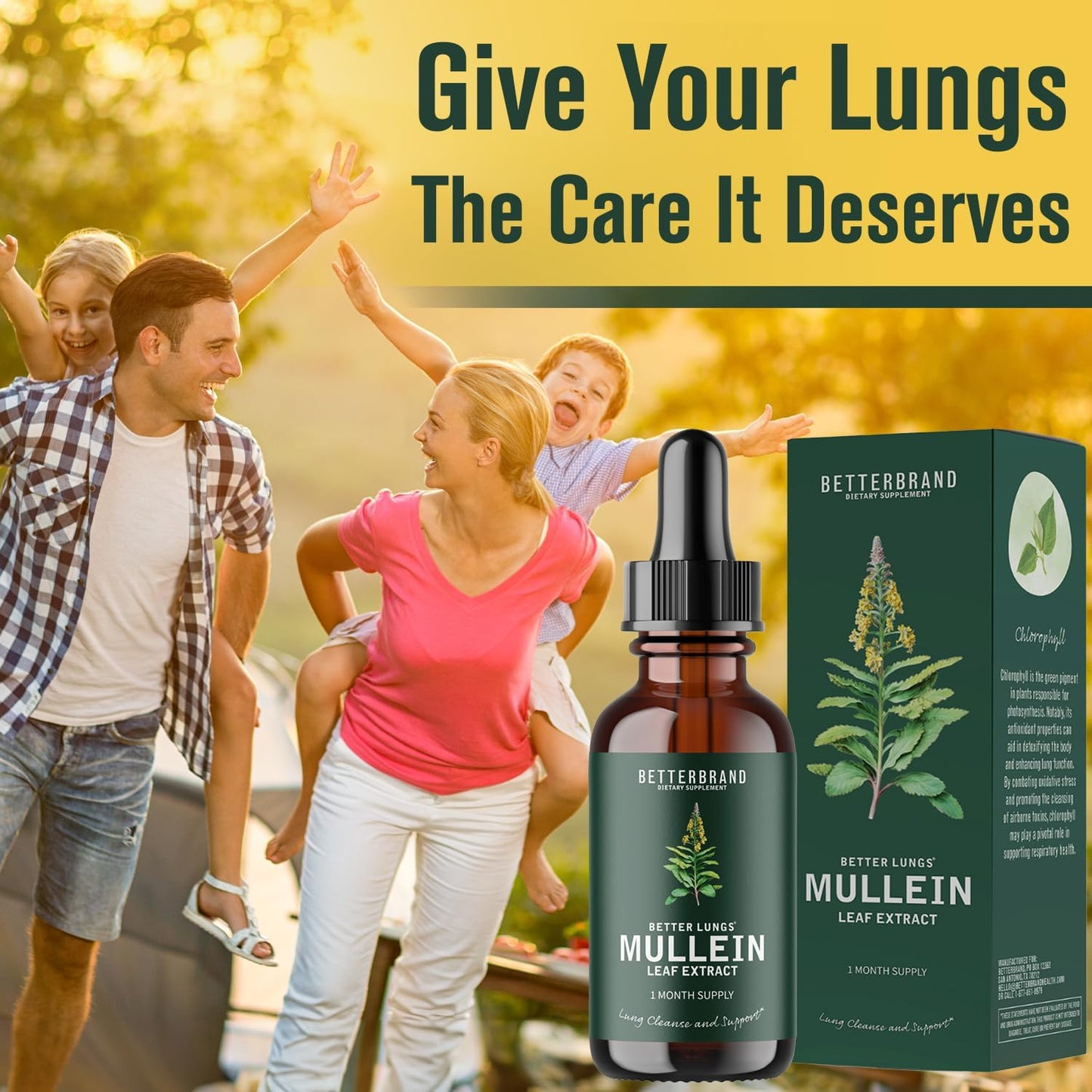 Betterbrand BetterLungs Mullein Leaf Extract - Support Lung Cleanse & Respiratory Function for Healthy Breathing - Natural Supplement, Tincture Drops | Non-GMO, Vegetarian | 1 Month Supply