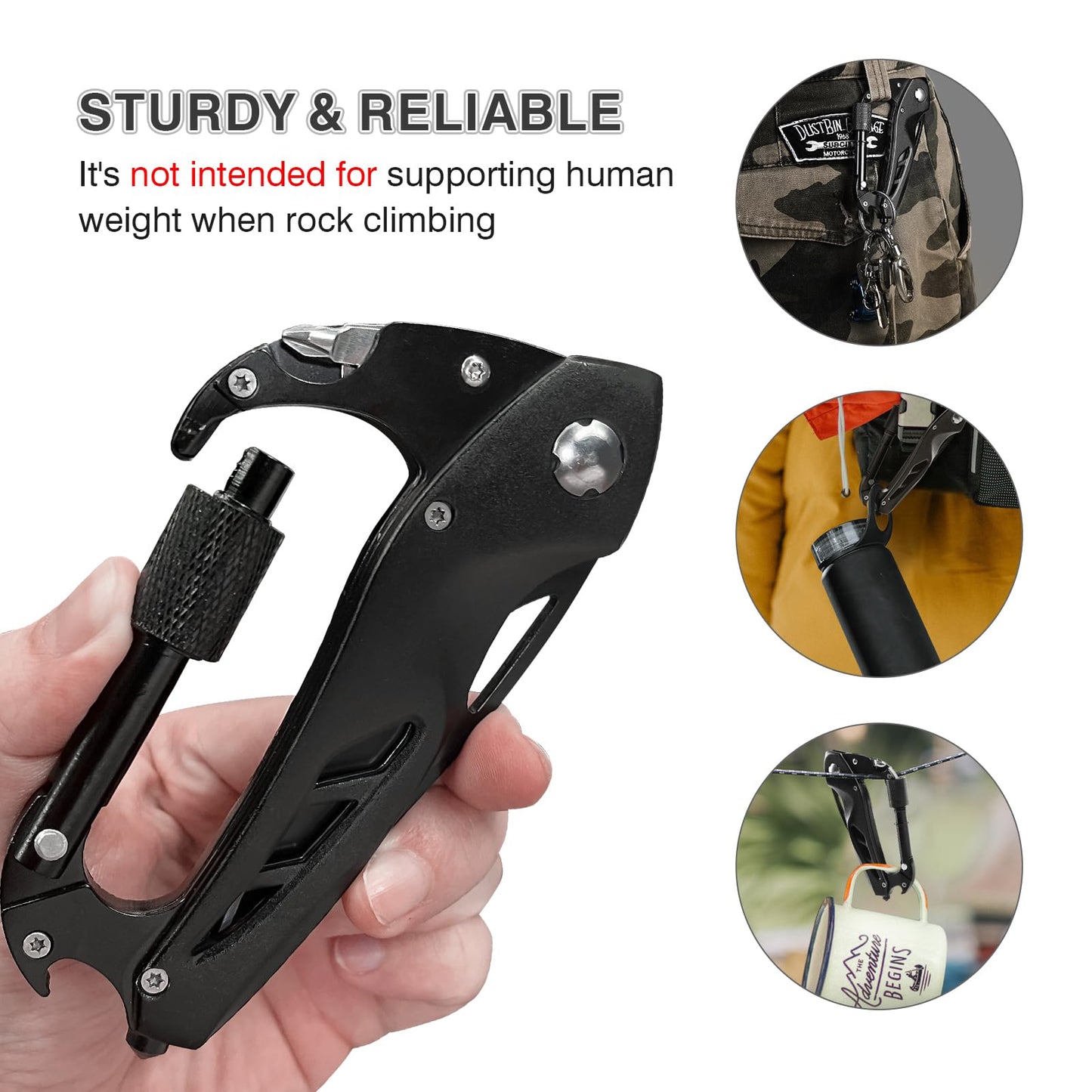 Multitool Carabiner with Pocket Knife, Stocking Stuffers Gifts for Men, EDC Carabiners with Folding Knives, Bottle Opener, Window Breaker and Screwdriver, Survival Gear for Camping Hiking