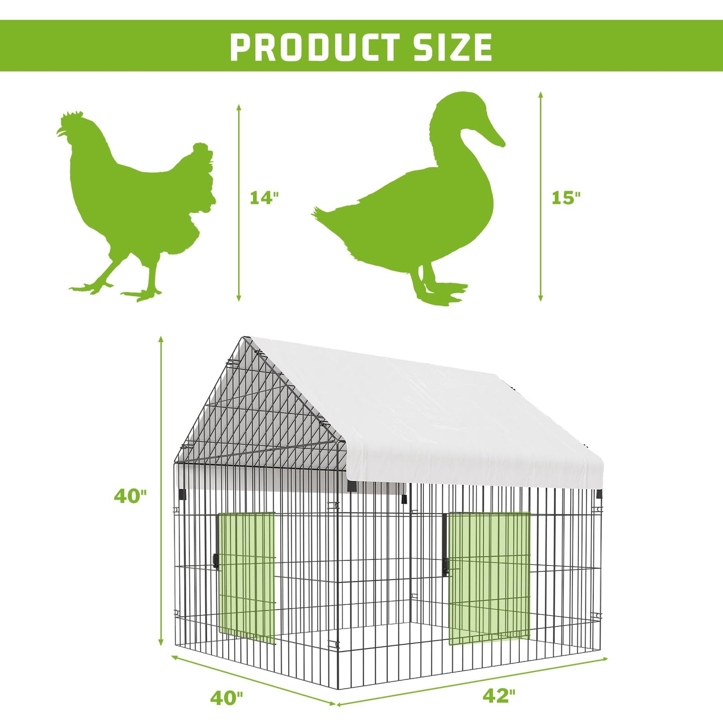 Metal Chicken Coop 86"×40"×40" Chicken Run with Waterproof Cover Portable Poultry Cage Walk in Hen House Outdoor Backyard Farm Animal Enclosure Crate Pet Playpen Exercise Pen for Rabbit Duck