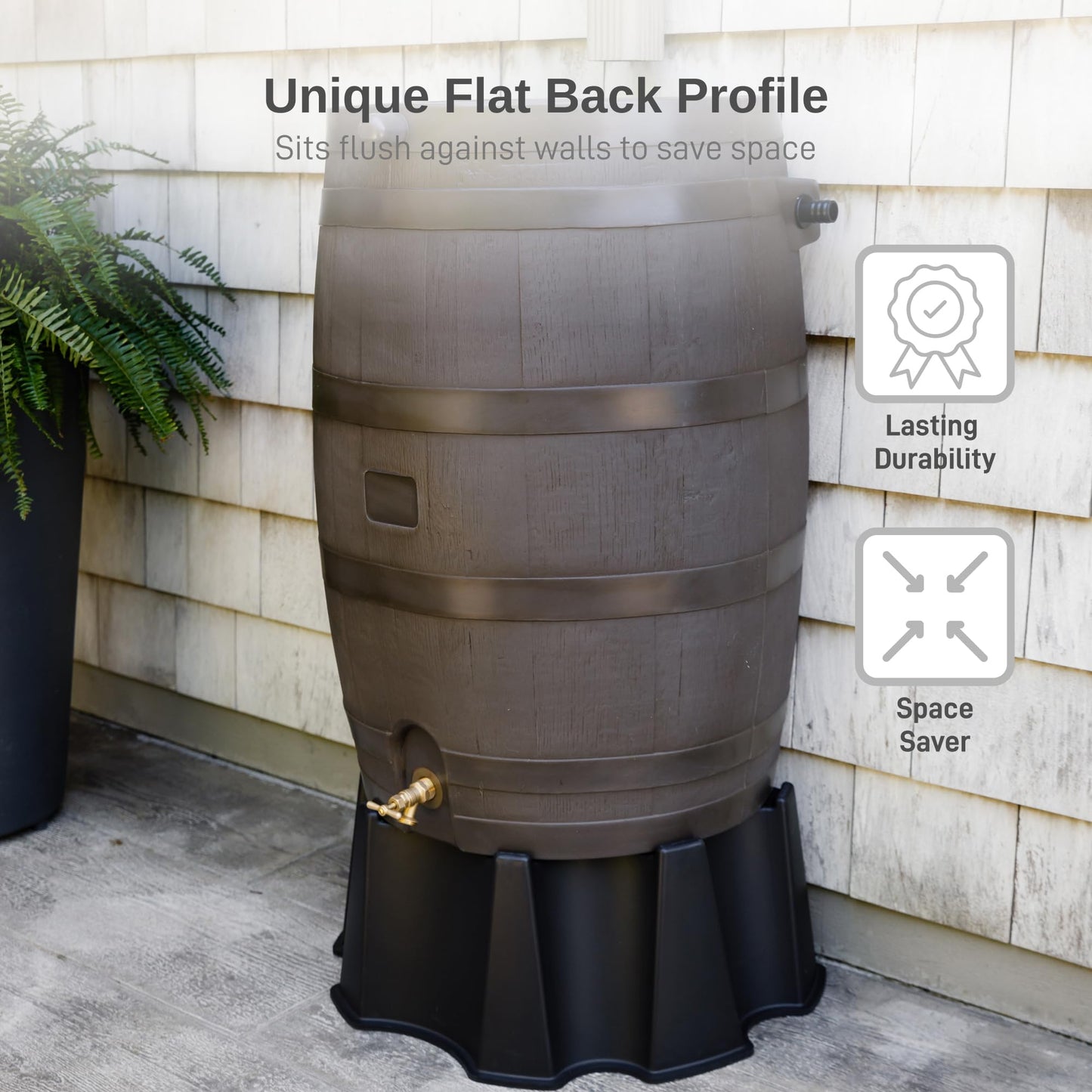 50-Gallon Rain Water Collection Barrel with Brass Spigot, Brown