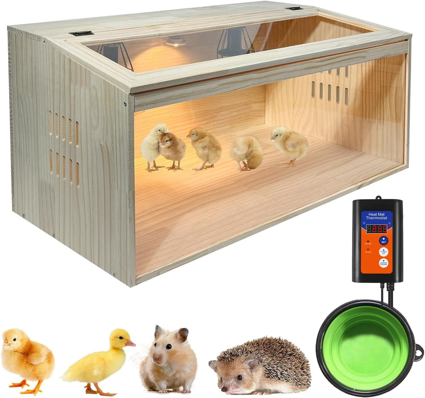 25-Piece Large Chicken Brooder Box Kit, All-in-One Kit Brooder Box, Drawer Manure Separation, Up to 35 Chicks Capacity, Brooder for Chicks, Ducks, Quails, Hamsters, Pattern C, 32" L x 16" W x 16" H