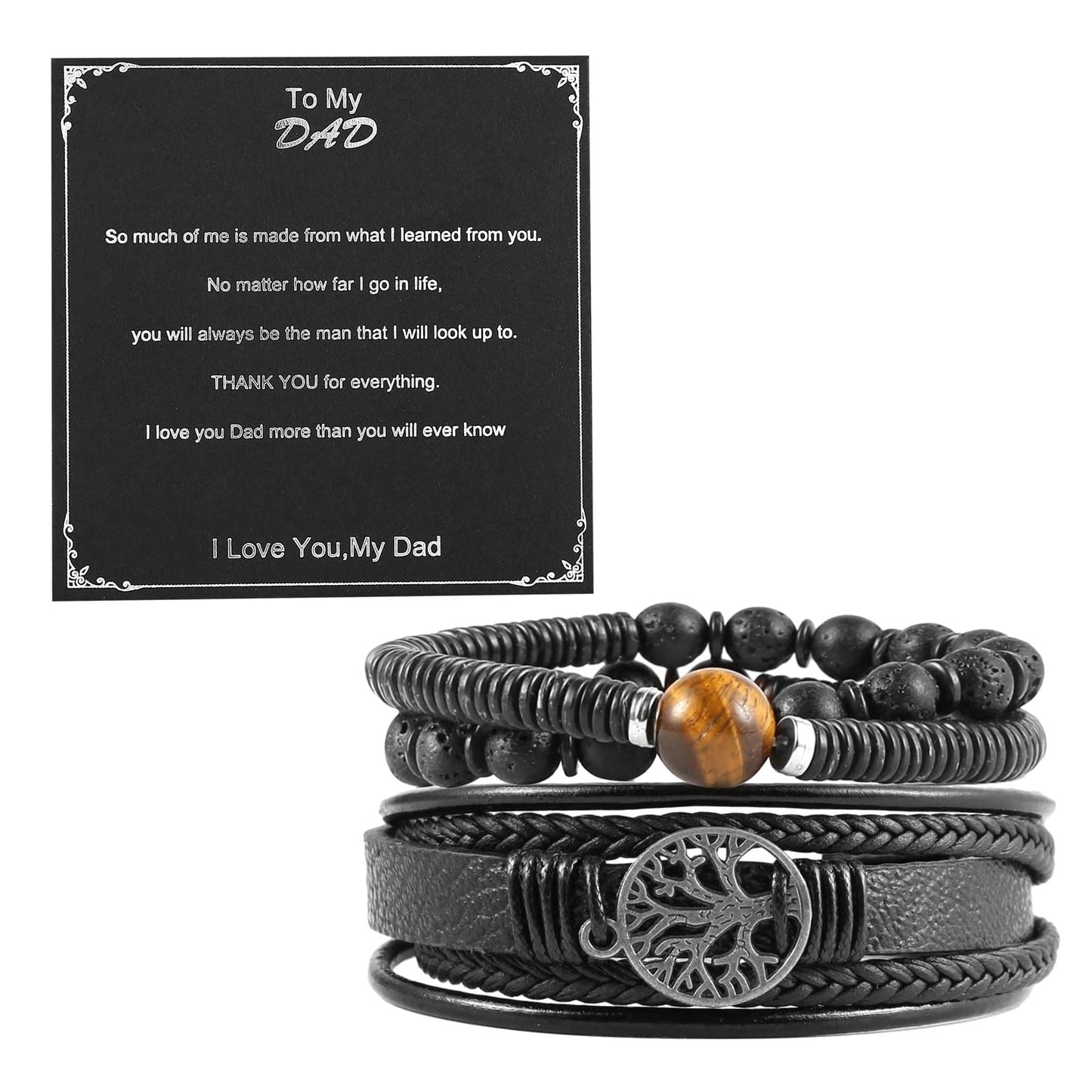 HZMAN Genuine Leather Tree of life Bracelets Men Women, Tiger Eye Natural Stone Lava Rock Beads Ethnic Tribal Elastic Bracelets Wristbands