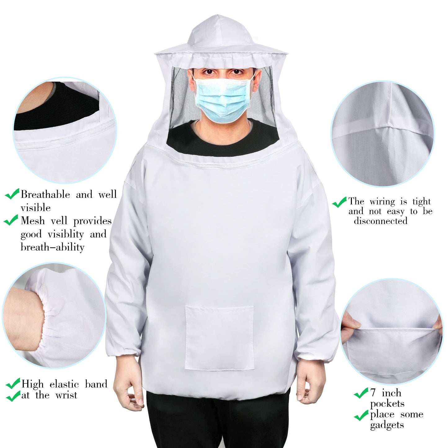 Bee Suit Bee keeper Suit for Men Women Sting Proof Beekeeper Suit with Glove &Ventilated Hood Bee Keeping Starter kit & Beekeeping Supplies