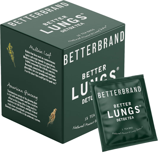 Betterbrand BetterLungs Detox Tea - 15 Herbal Tea Bags - Mullein Leaf, Ginseng, Elderberry, Ginger & Thyme for Lung Cleanse, Congestion Relief, Mucus Detox - Caffeine Free