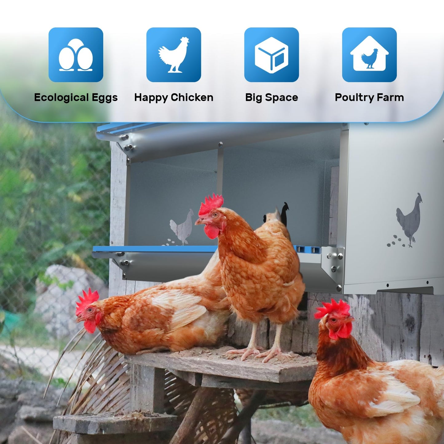 Chicken Nesting Box 8 Compartments Laying Boxes for Chicken Hens Ducks Poultry Protect Eggs Chicken Coop Easy Egg Collection Wall Mount Metal Nest Box for Chicken Coop