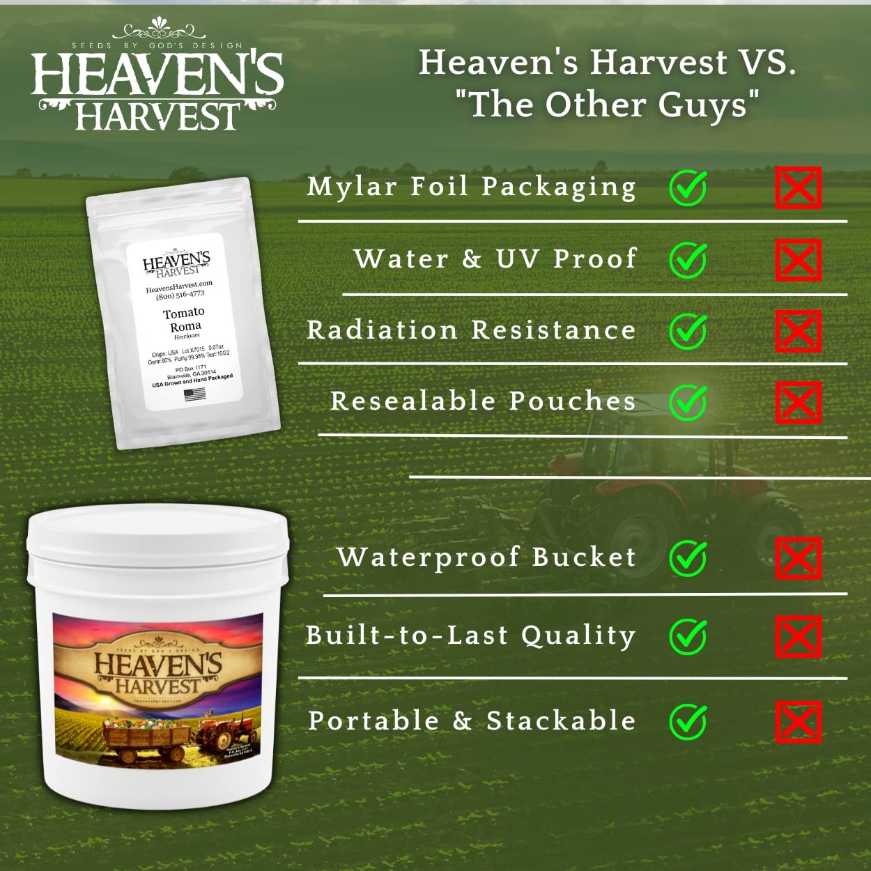 Heaven’s Harvest “10 Year Garden” Survival Seed Bank Kit | Over 25k Non-GMO Heirloom Vegetable Survival Seeds + 2 Free Bonus Items: Clyde’s Garden Planner + Seed Vault Storage Drum for 10 Year Storage