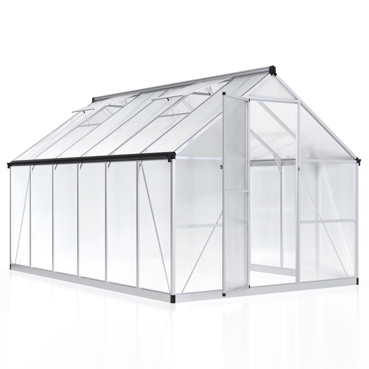 6x7.5 FT Greenhouse for Outdoors, Polycarbonate Greenhouse with Quick Setup Structure and Roof Vent, Aluminum Large Walk-in Greenhouse for Outside Garden Backyard, Black