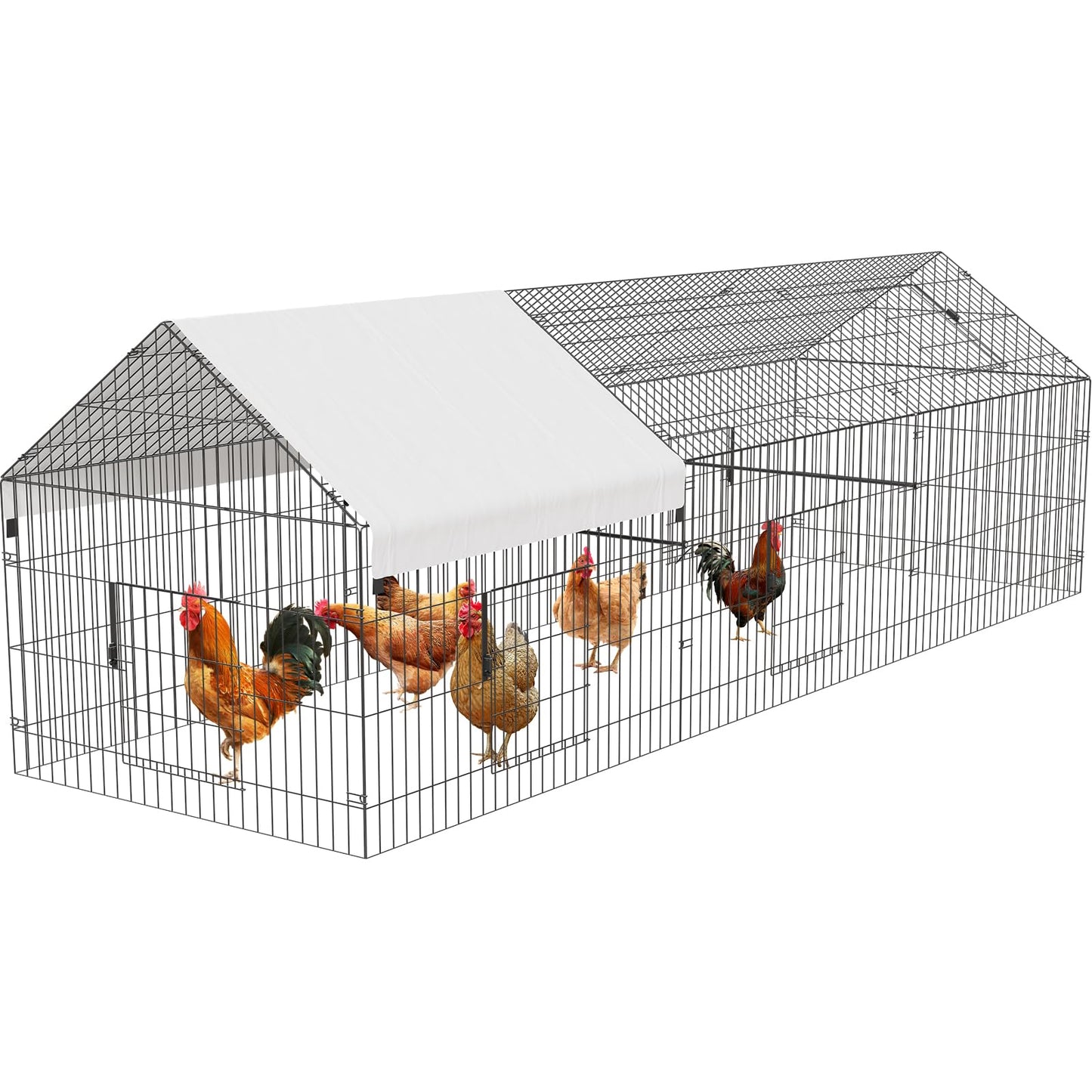 Metal Chicken Coop 86"×40"×40" Chicken Run with Waterproof Cover Portable Poultry Cage Walk in Hen House Outdoor Backyard Farm Animal Enclosure Crate Pet Playpen Exercise Pen for Rabbit Duck