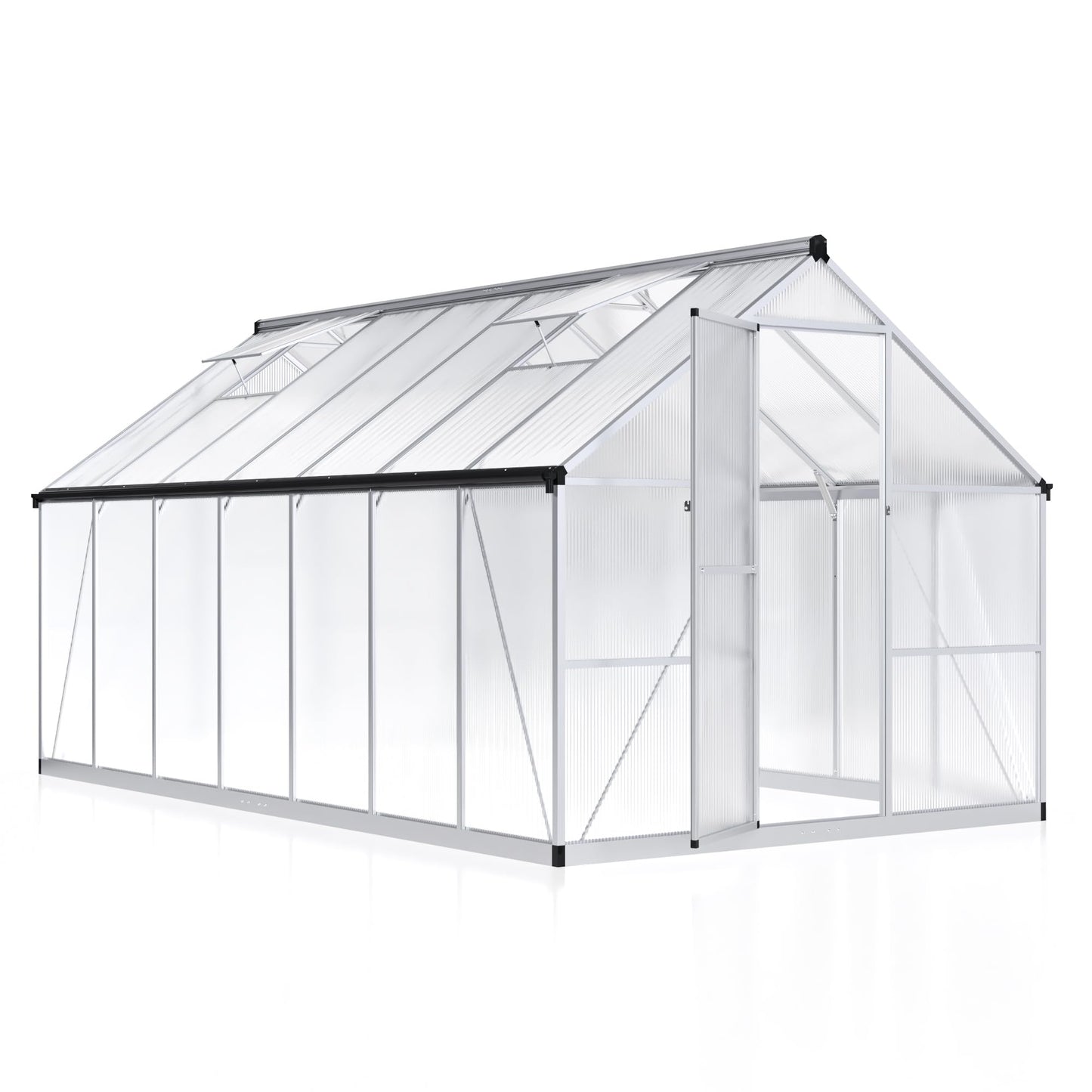 6x7.5 FT Greenhouse for Outdoors, Polycarbonate Greenhouse with Quick Setup Structure and Roof Vent, Aluminum Large Walk-in Greenhouse for Outside Garden Backyard, Black