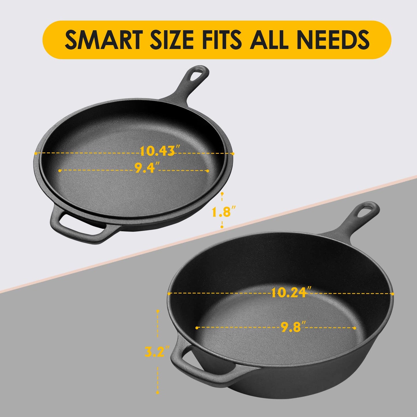 2-in-1 Pre-Seasoned Cast Iron Dutch Oven Pot with Skillet Lid Cooking Pan, Cast Iron Skillet Cookware Pan Set with Dual Handles Indoor Outdoor for Bread, Frying, Baking, Camping, BBQ, 5QT