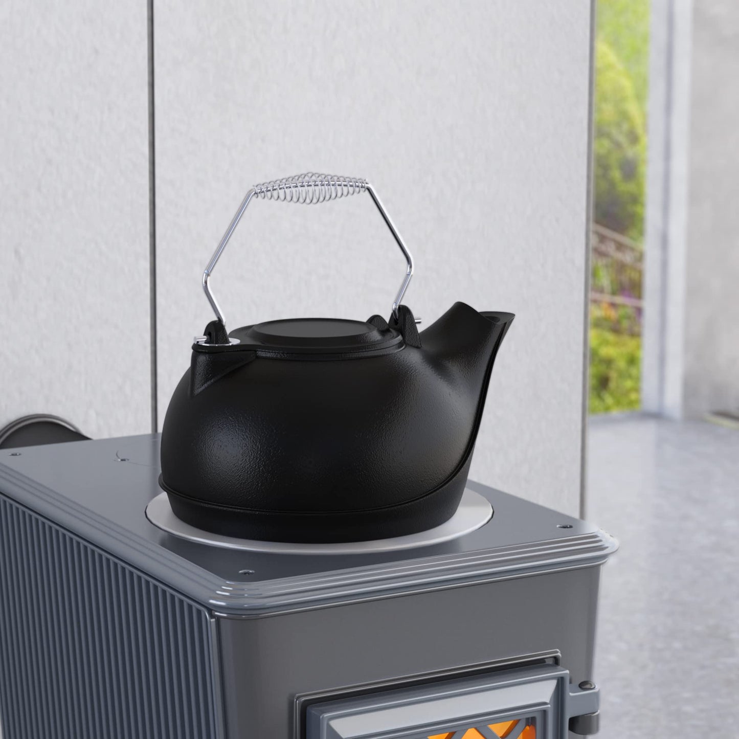 Fire Beauty Humidifying Iron Kettle，Stove Humidifier，Wood Stove Kettle，Cast Iron，Chrome handle