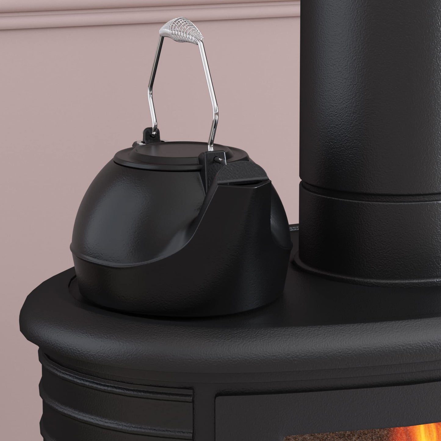 Fire Beauty Humidifying Iron Kettle，Stove Humidifier，Wood Stove Kettle，Cast Iron，Chrome handle