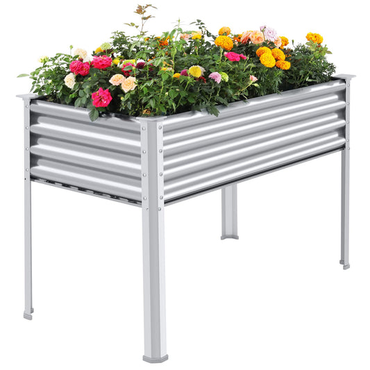 Land Guard Galvanized Raised Garden Bed with Legs, 48×24×32in Large Metal Elevated Raised Planter Box with Drainage Holes for Backyard, Patio, Balcony, 400lb Capacity