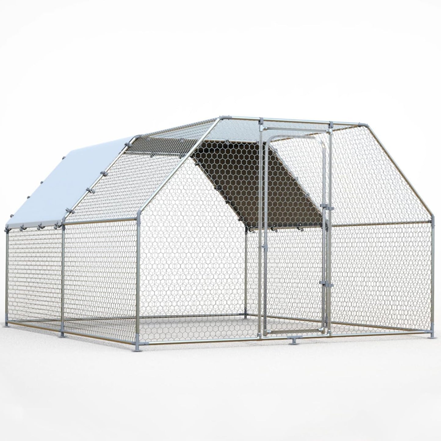 Large Metal Chicken Coop Walk-in Poultry Cage Chicken Run Pen Dog Kennel Duck House with Waterproof and Anti-Ultraviolet Cover for Outdoor Farm Use(9.8' L x 13.1' W x 6.4' H)