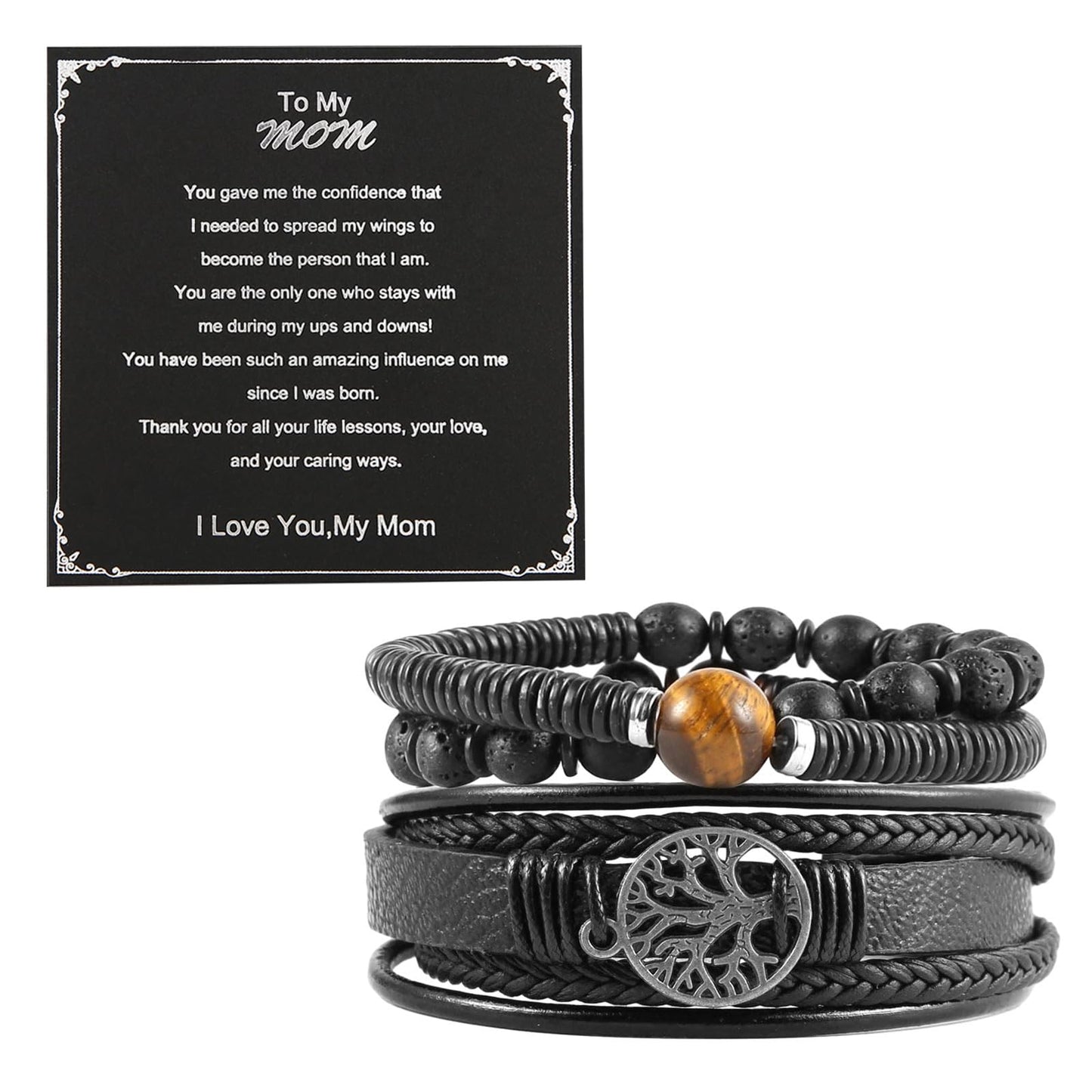 HZMAN Genuine Leather Tree of life Bracelets Men Women, Tiger Eye Natural Stone Lava Rock Beads Ethnic Tribal Elastic Bracelets Wristbands