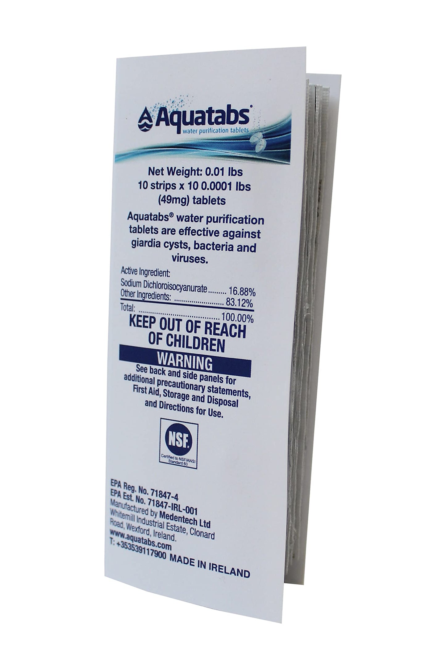 Aquatabs 397mg Water Purification Tablets (100 Pack). Water Filtration System for, Camping, Emergencies, Survival, and RVs. Easy to Use Water Treatment and Disinfection.