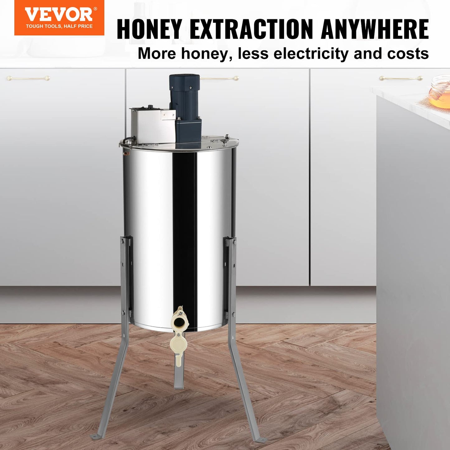 VEVOR Electric Honey Extractor, 2/4 Frame Stainless Steel Beekeeping Extraction, Honeycomb Drum Spinner with Transparent Lid, Apiary Centrifuge Equipment with Height Adjustable Stand