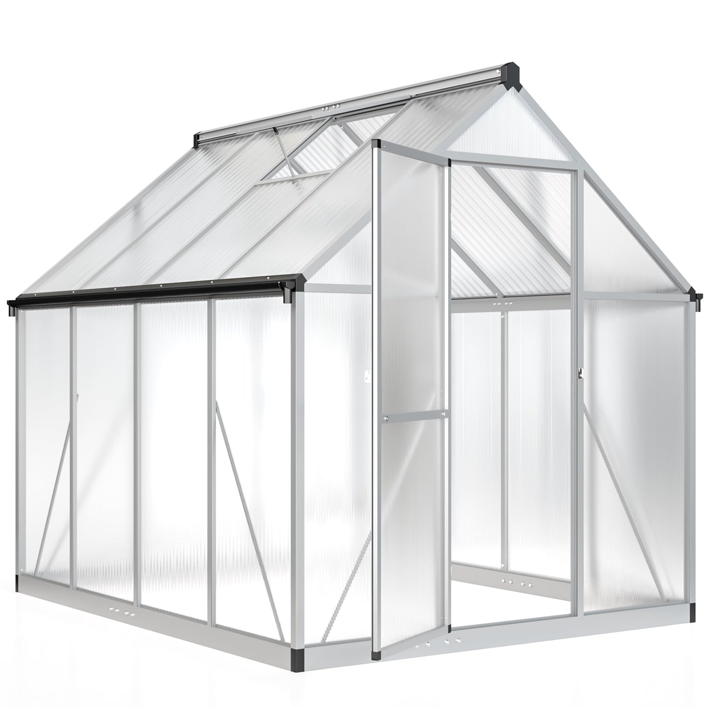 6x7.5 FT Greenhouse for Outdoors, Polycarbonate Greenhouse with Quick Setup Structure and Roof Vent, Aluminum Large Walk-in Greenhouse for Outside Garden Backyard, Black